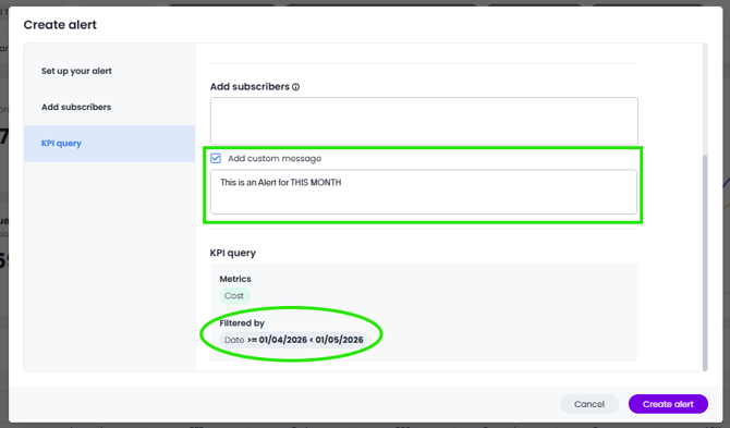 alerts custom message